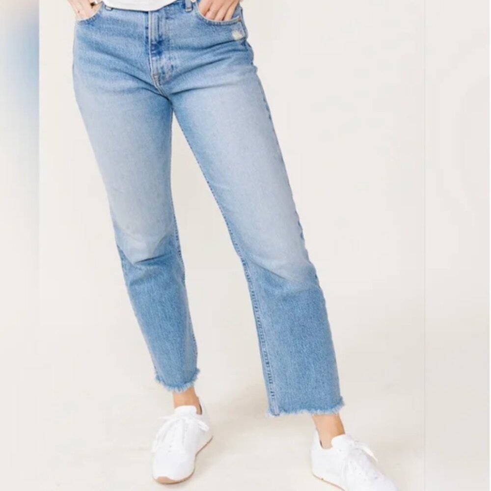 ABLE The Straight Medium Washed Raw Hem Jeans Size 28